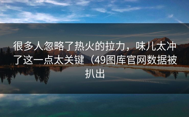 很多人忽略了热火的拉力，味儿太冲了这一点太关键（49图库官网数据被扒出
